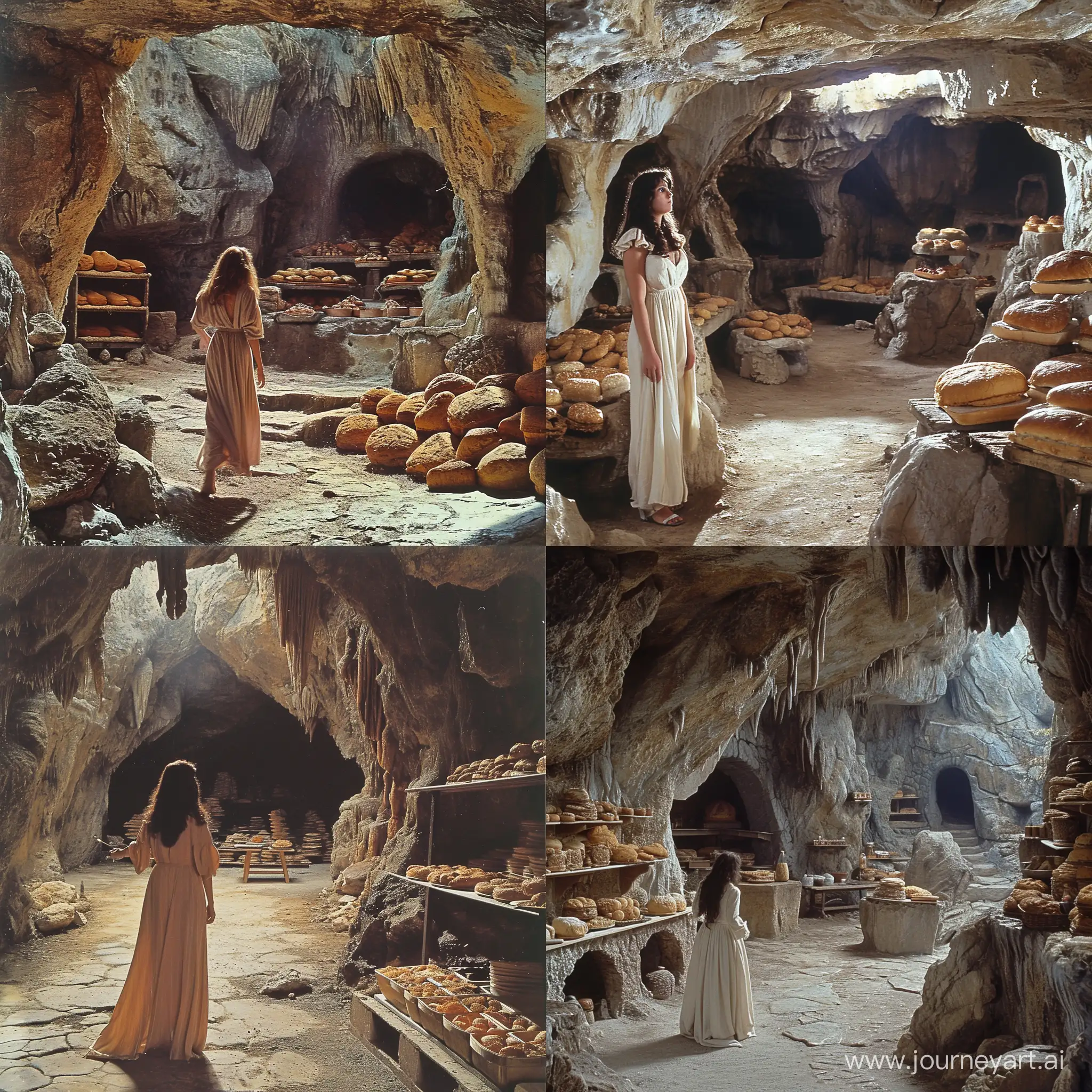 dvd screenengrabs arx fatalis bakery with woman in rocky cave 1980 style --v 6 --ar 1:1 --no 96015
