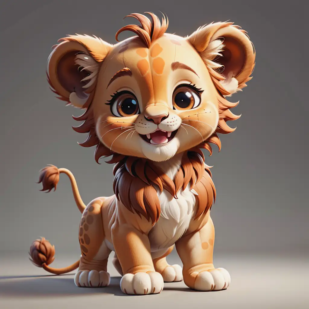 anthropomorphic cute and happy baby [Lion] character, sleek and stylized design, smooth contours, subtle fur texture, monochrome color scheme with hints of orange, posed elegantly against a clean, uncluttered background, soft lighting accentuating its features --ar 4:5 --v 6.0