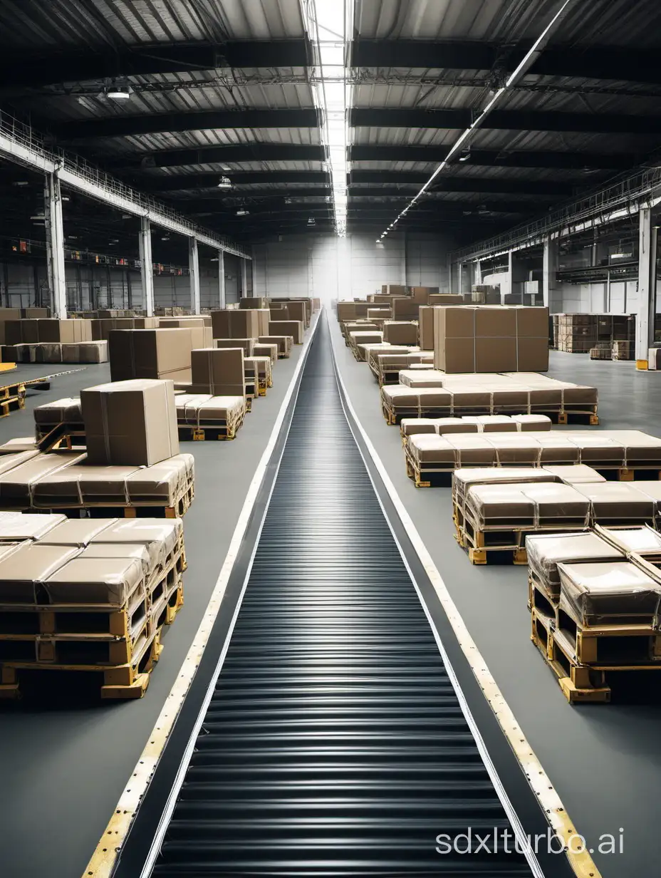 Cargo conveyor belt in warehouse