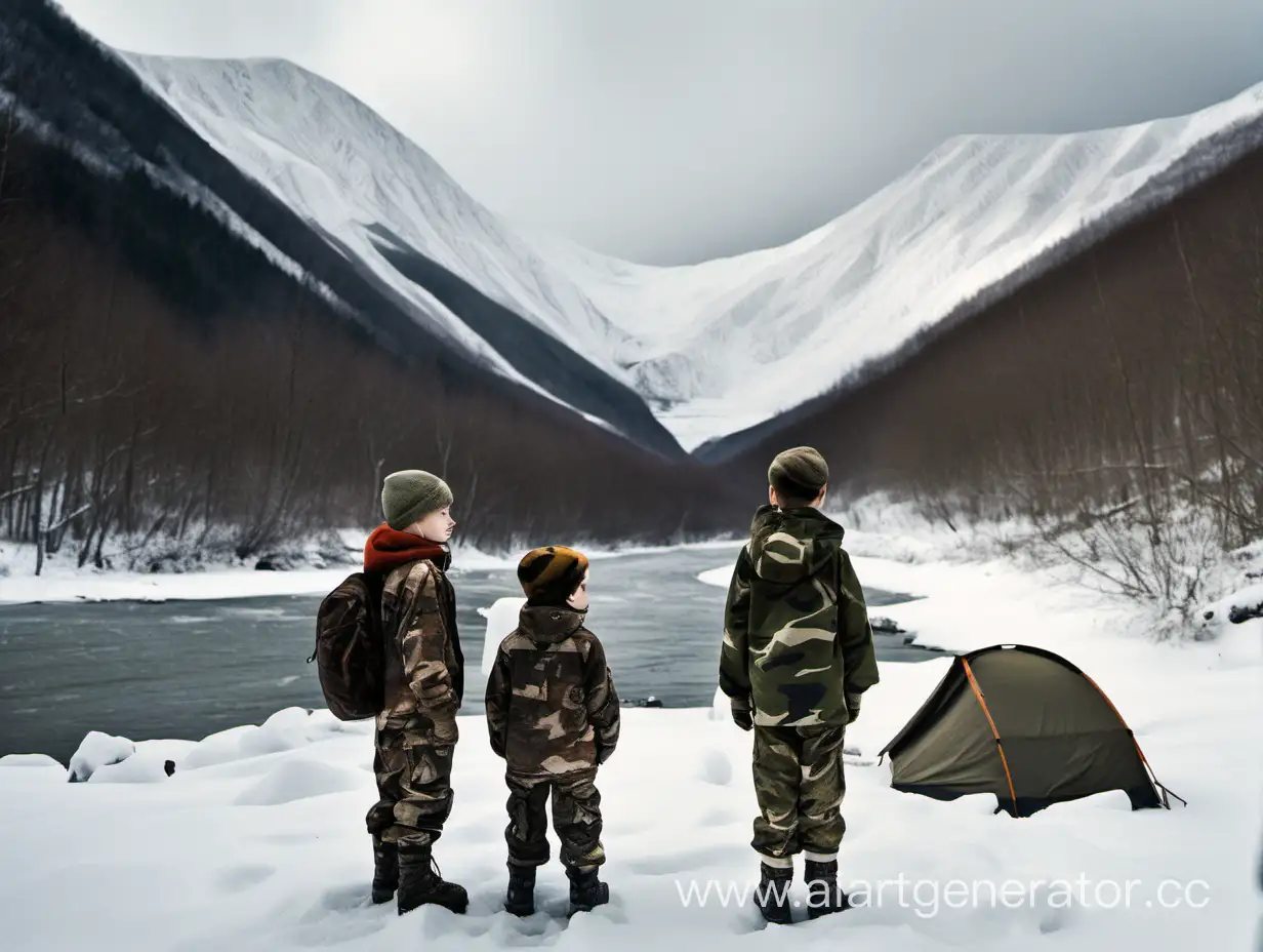 Adventurous-Boys-Exploring-Snowy-Mountain-Riverbank