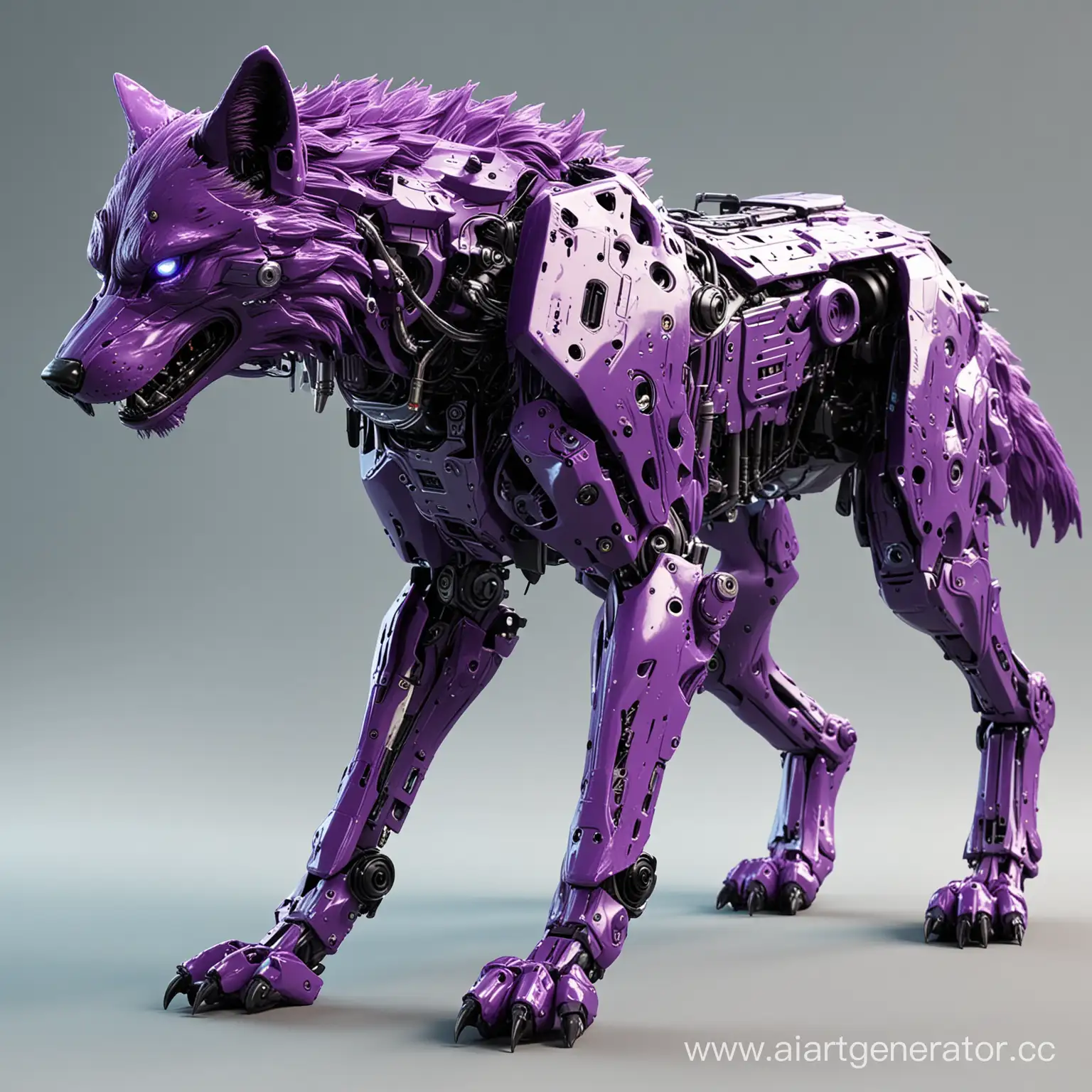 волк-синтетик, основной цвет фиолетовый, киберволк, синтетичесские пластины. подвижные эелементы, волк-робот
