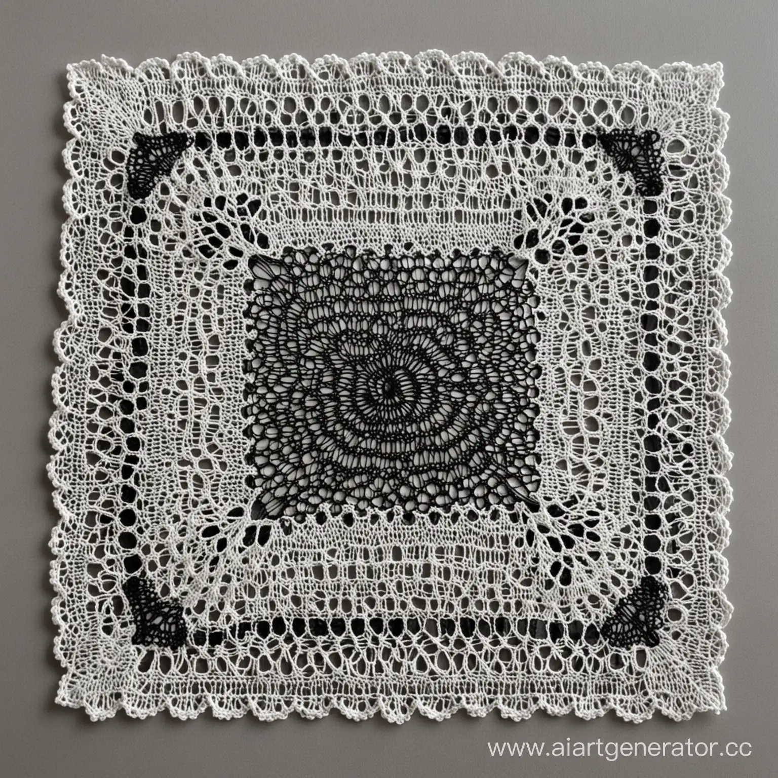 Handcrafted-Black-Crochet-Lace-Square-Napkin-on-Light-Gray-Background