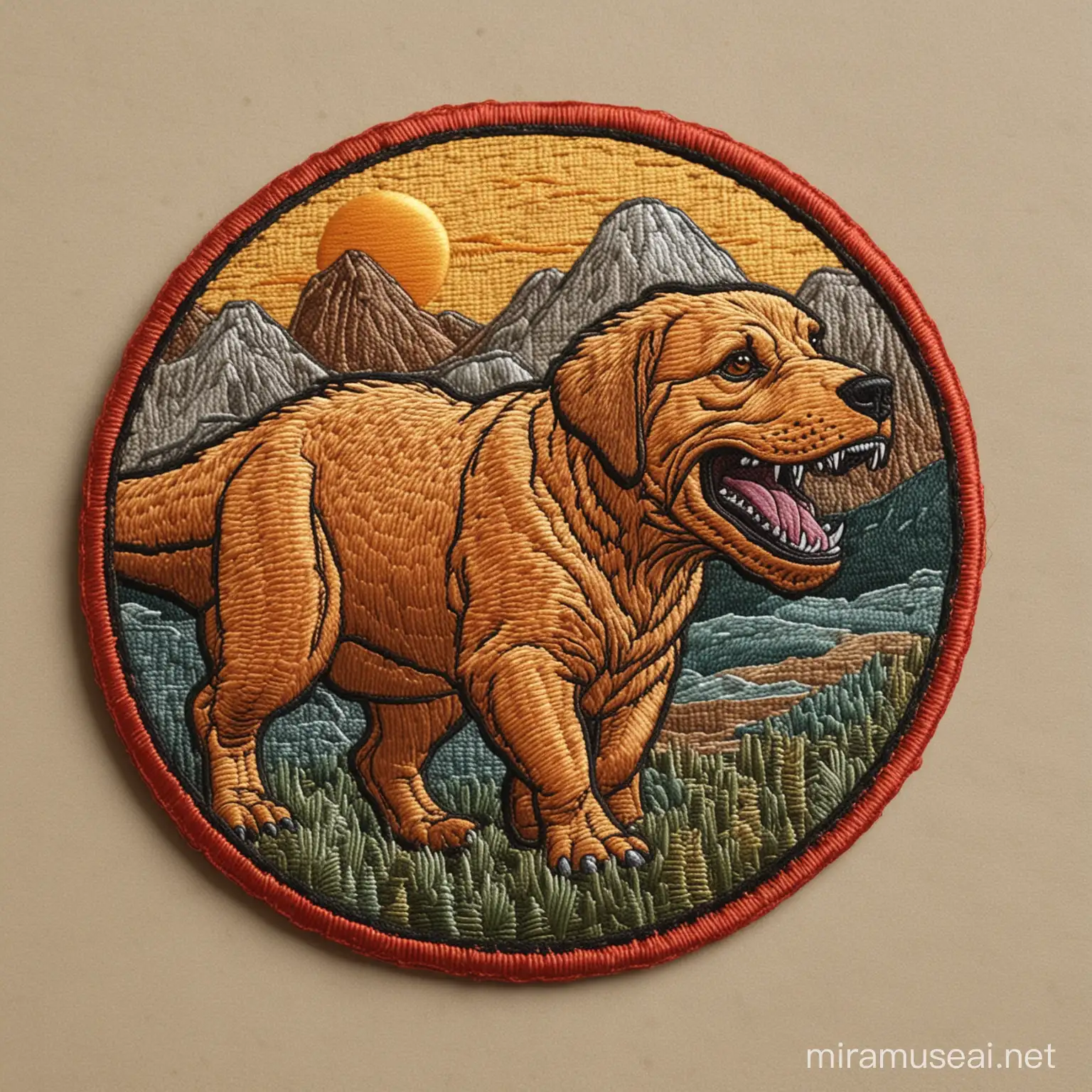 Embroidered Patch of TRex Golden Retriever Mix Thick Lines Low Detail