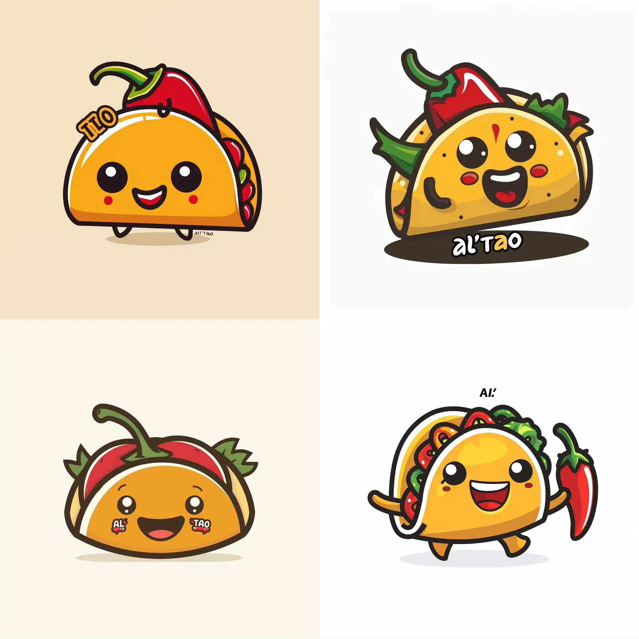 logo for a cafe. Mexican cuisine, the name is "Al'taco", the character is pepper, you can use it in the logo, you can also use taco, round shape