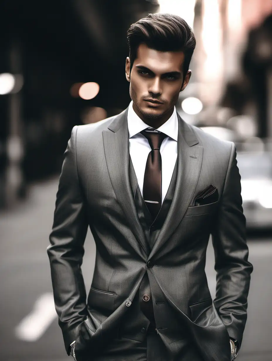 Stylish Businessman Poses in Sleek Suit for Professional Photoshoot