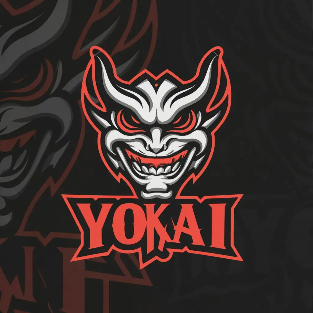 a logo design,with the text "Yokai FC", main symbol:DEMONICMASK AND YOKAI FC IN JAPAN WORD,Moderate,clear background