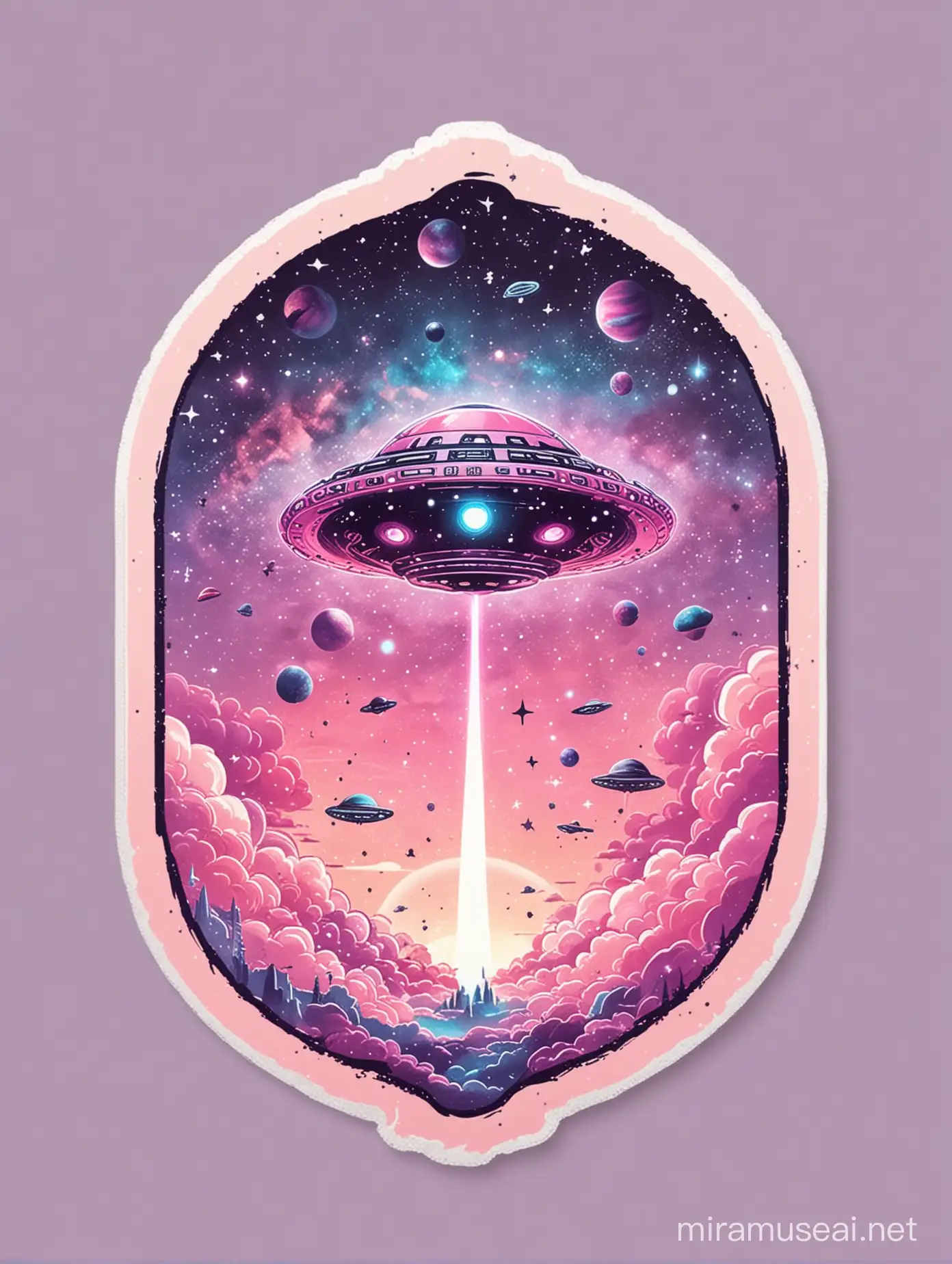 pastel goth galaxy universe ufo sticker design in pastel pastel pink colors, vector illustration