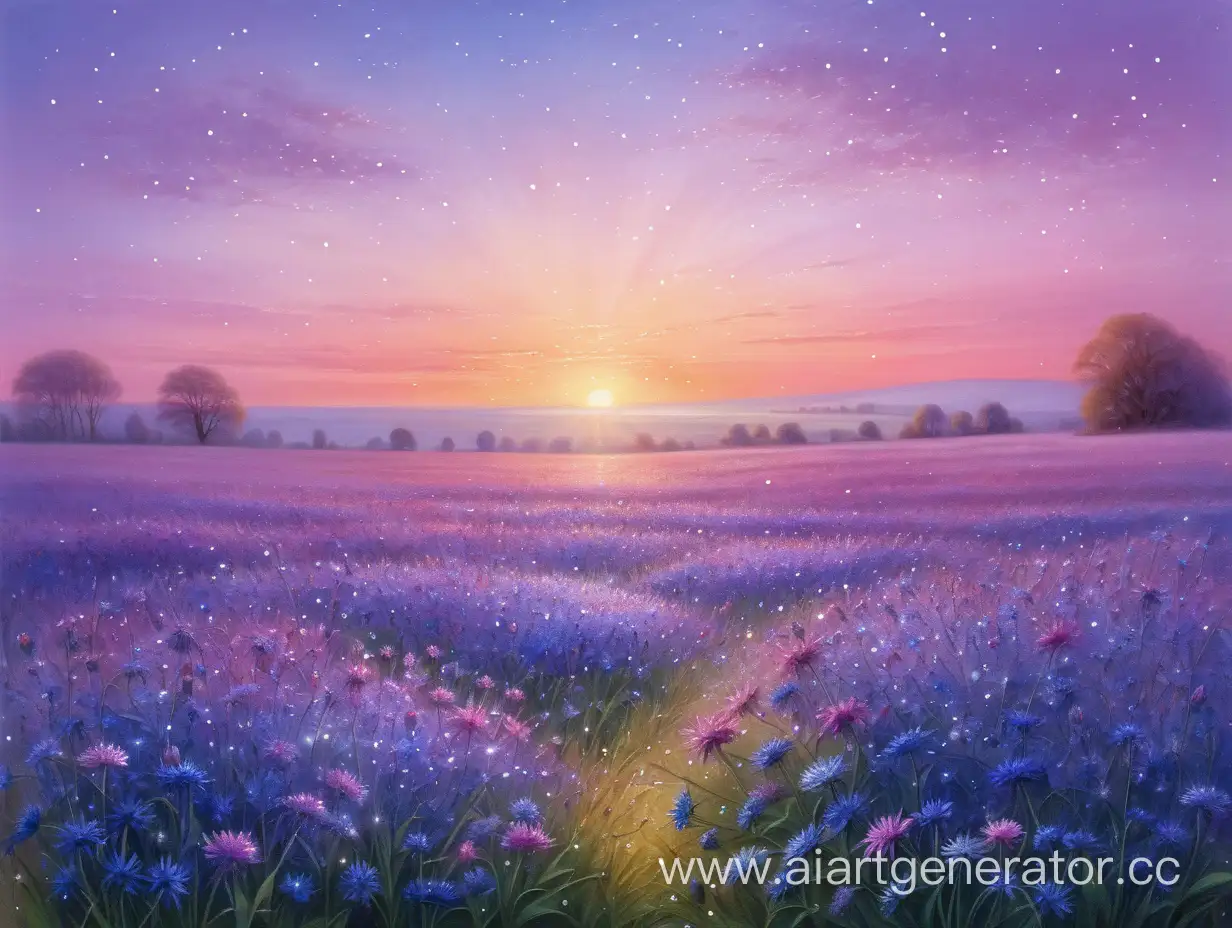 Lilac-Sky-and-Raspberry-Sunset-Over-Cornflower-Field