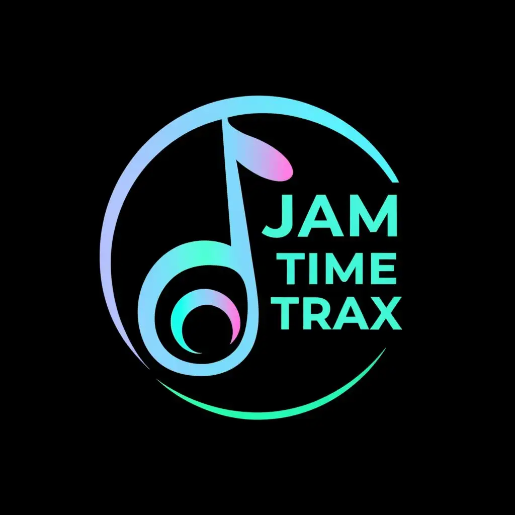 a logo design,with the text "Jam  Time  Trax", main symbol:music note, Circle,complex,clear background