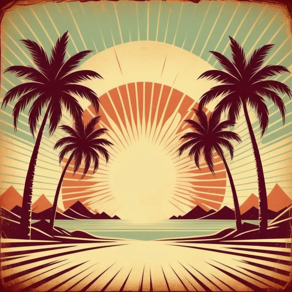 Vintage Sunset with Palm Trees in Retro Style