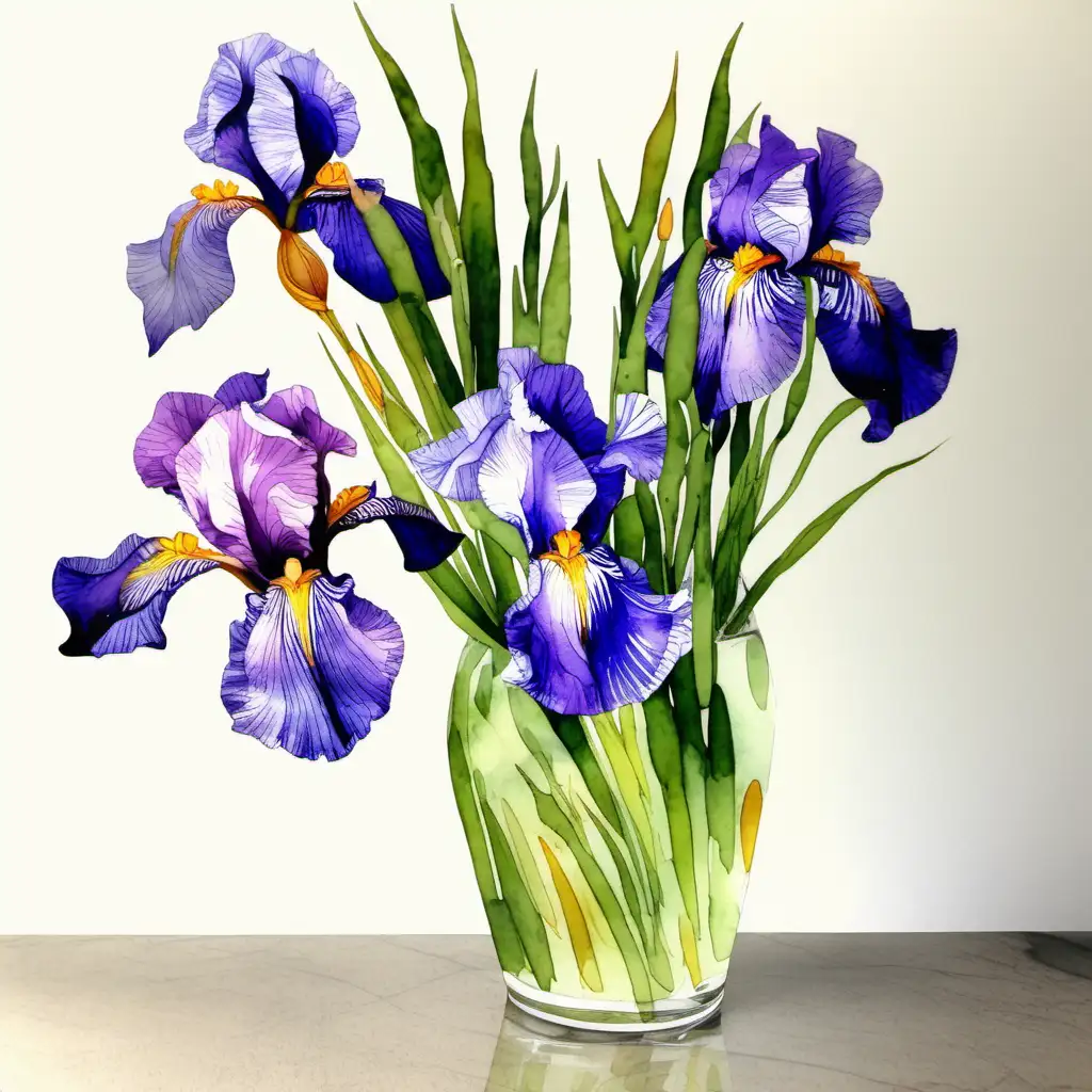 WATERCOLOUR STYLE  vase of irises