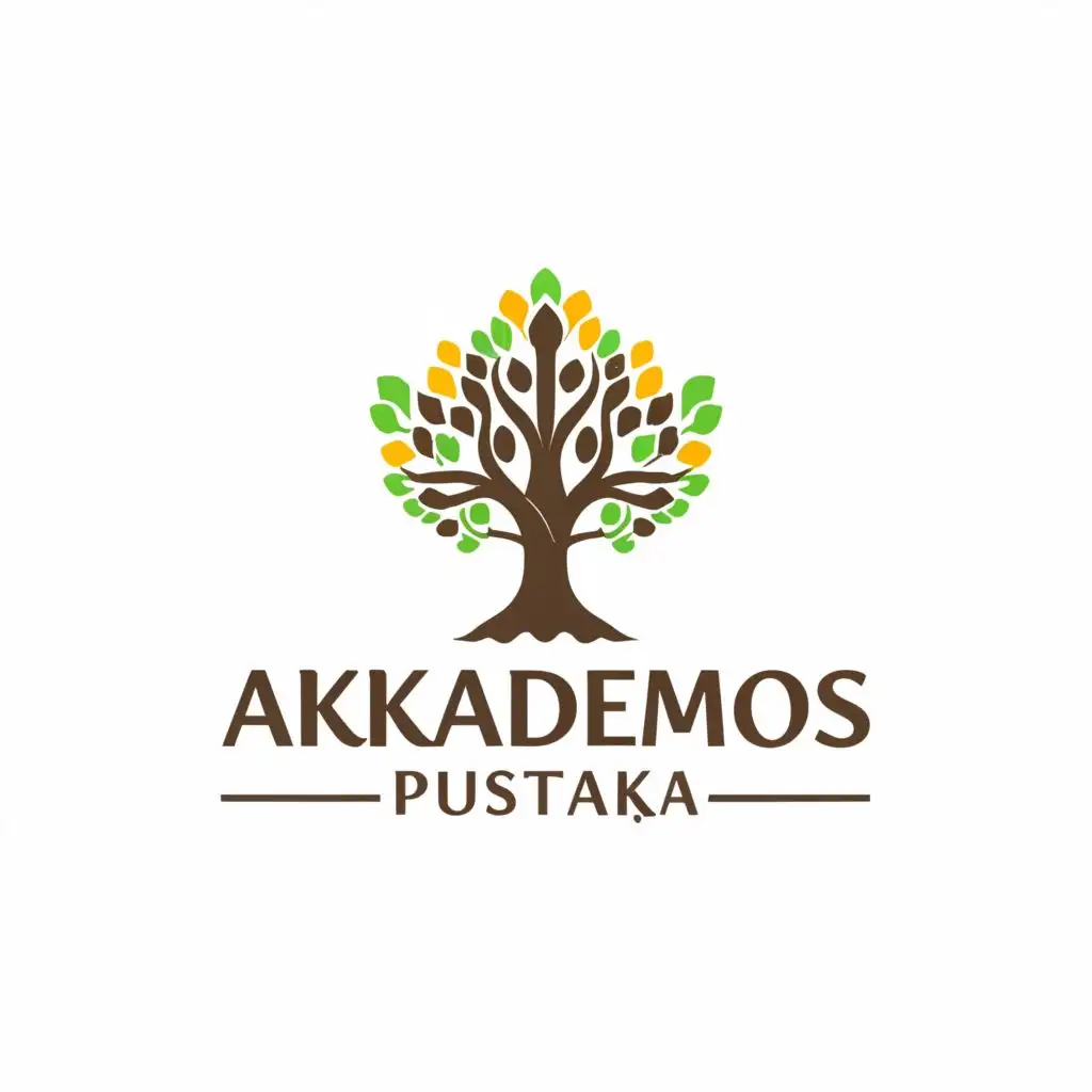 a logo design,with the text "AKADEMOS PUSTAKA", main symbol:tree,complex,be used in Education industry,clear background