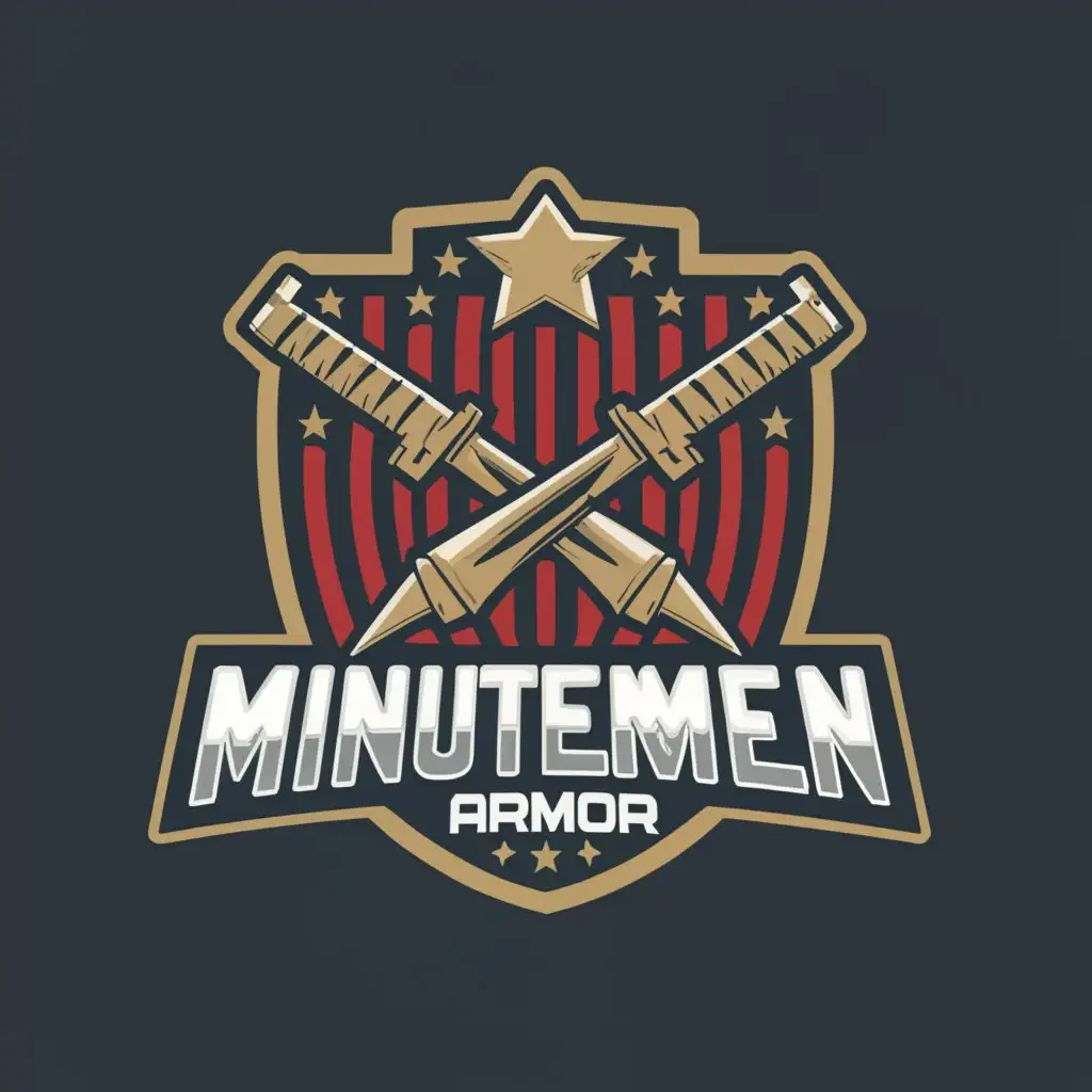 a logo design,with the text "MINUTEMEN ARMOR", main symbol:Military ,Moderate,clear background