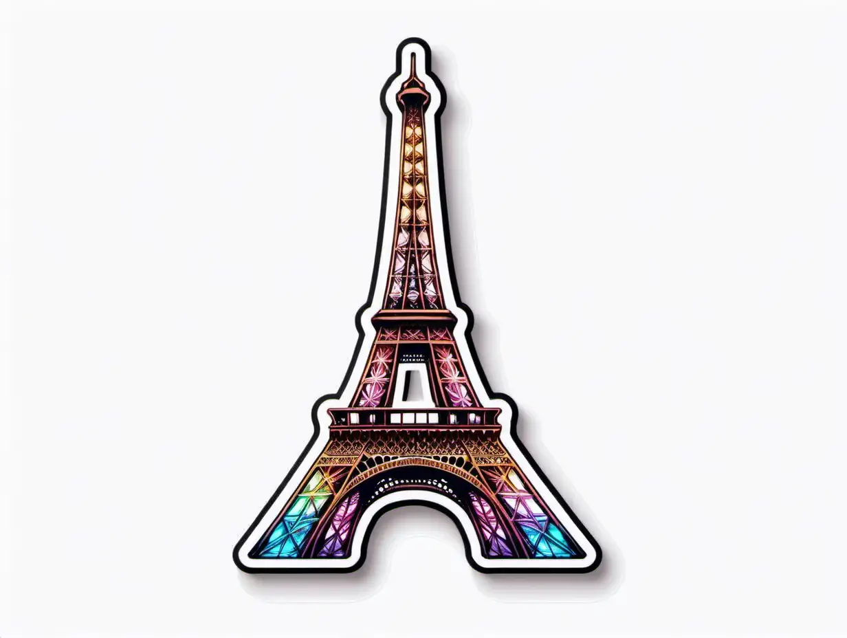 Eiffel Tower Paris , Sticker, Hopeful, Holographic, light art style, Contour, Vector, White Background, Detailed