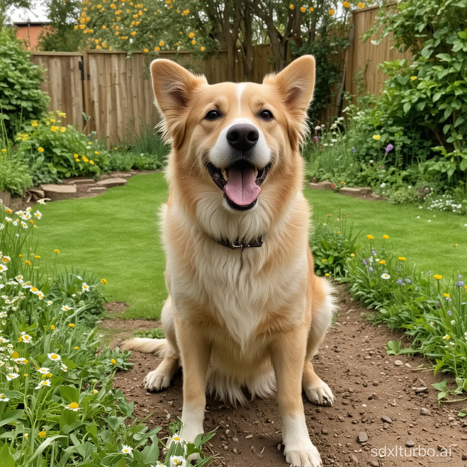 a happy dog in the garden