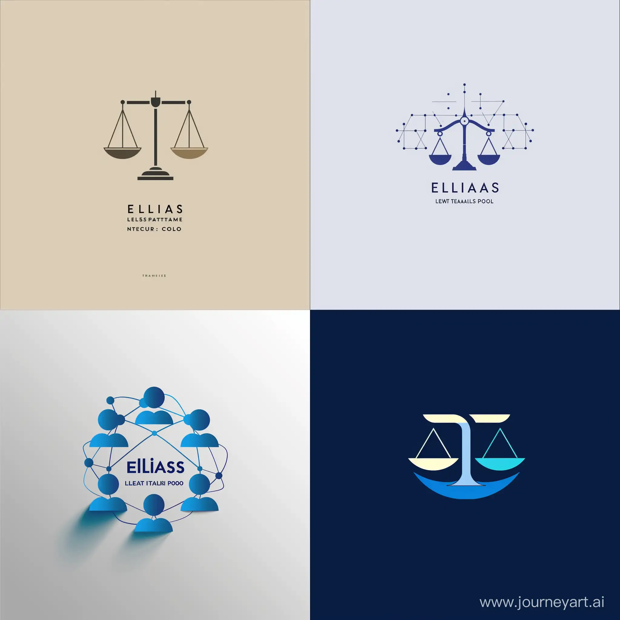 Design a dynamic and visually striking logo for Elias Legal Talent Pool, a revolutionary platform redefining legal recruitment. Incorporate elements that symbolize professionalism, connectivity, and innovation, resembling a fusion of social media and Tinder. Emphasize a modern and sleek aesthetic on a plain background, capturing the essence of this platform as the go-to alternative for seamlessly matching employers with pre-qualified legal candidates. Consider using a distinctive icon or symbol to represent networking and collaboration within the legal profession while maintaining a clean and sophisticated look.