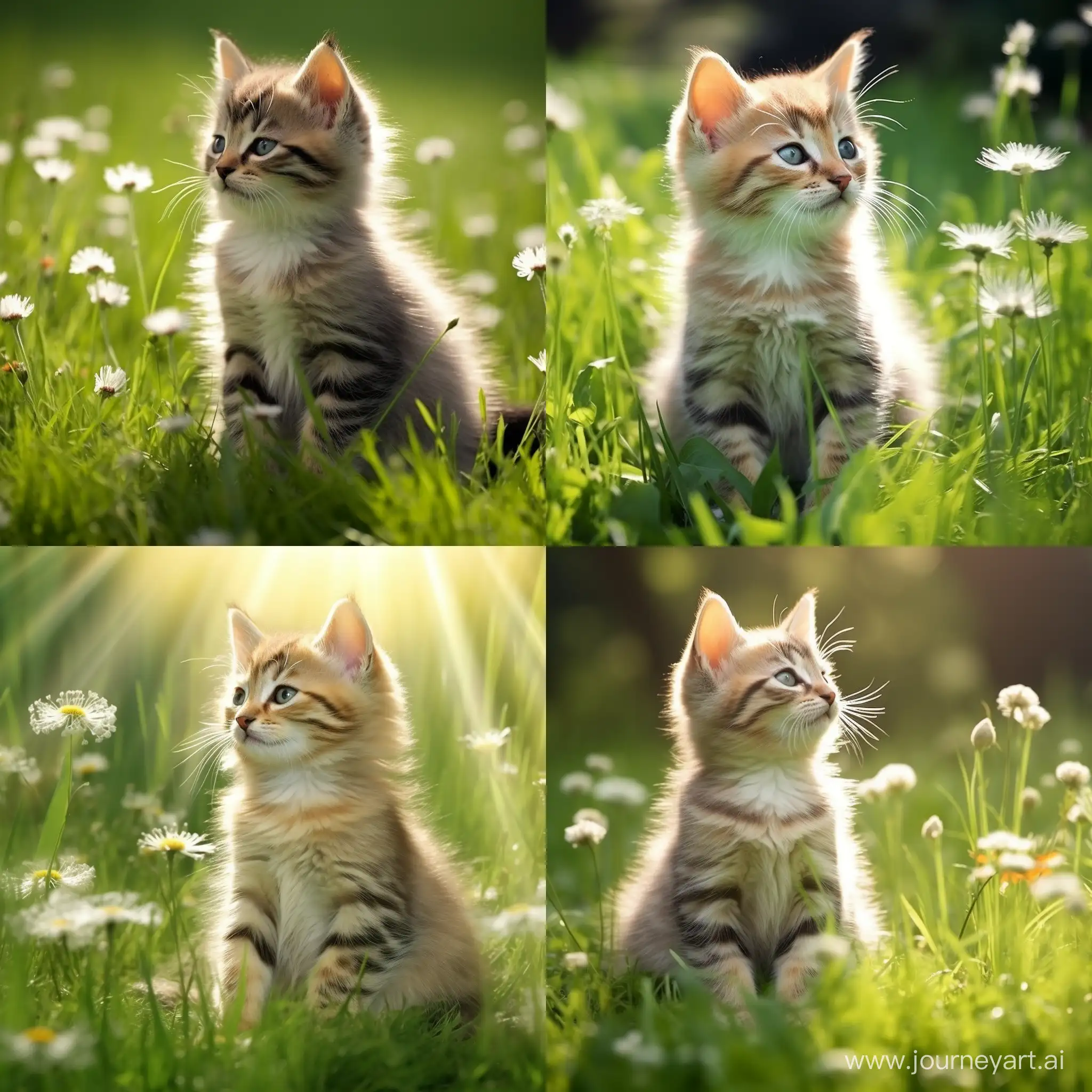 Contemplative-Cute-Kitten-with-Gleaming-Gold-Crown-in-Sunny-Meadow