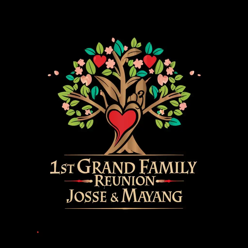 logo, tree with heart., with the text "1st Grand Family Reunion Jose & Mayang", typography