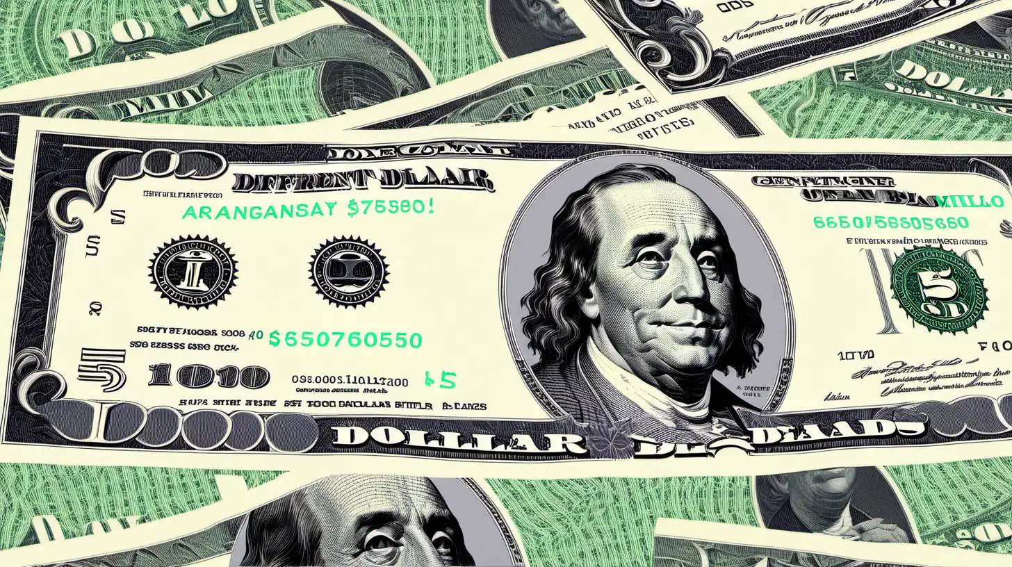 generate an image of different color dollar bills
