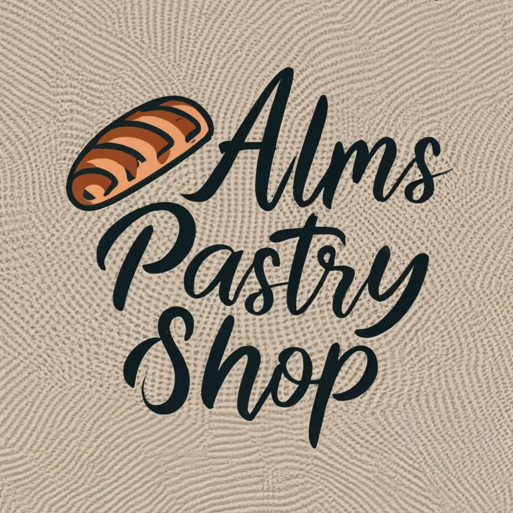 logo, Bread and cake, with the text "Alms Pastry Shop", typography
