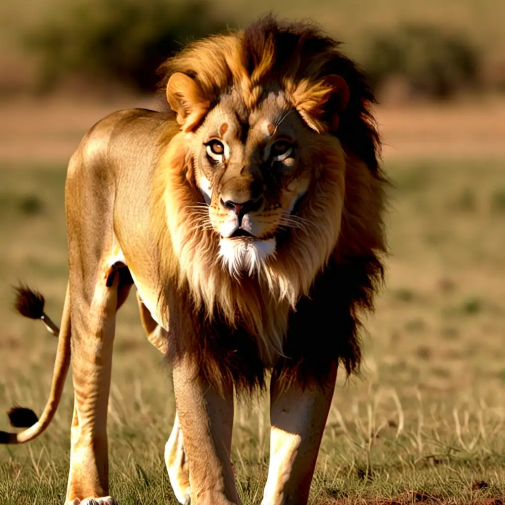 Majestic Lion Roaming Through Savanna Grasslands