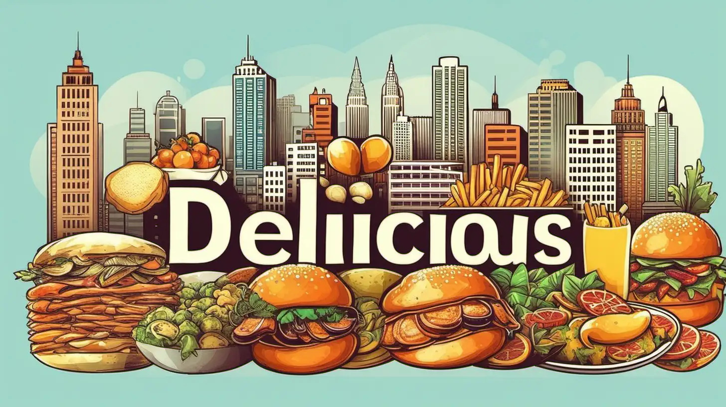 Delicious foods and Cities Illustration for banner