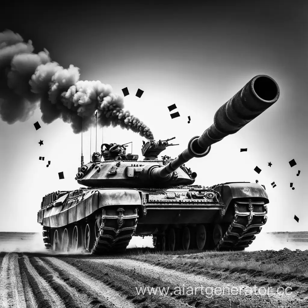 Танк Т-90 и на нем написано С Днем Рождения Чудо черно белым