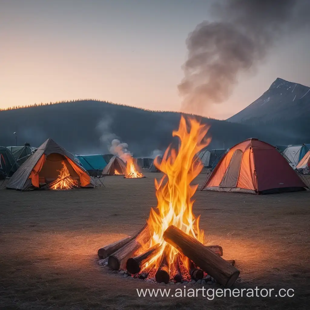 bonfire in an empty camp