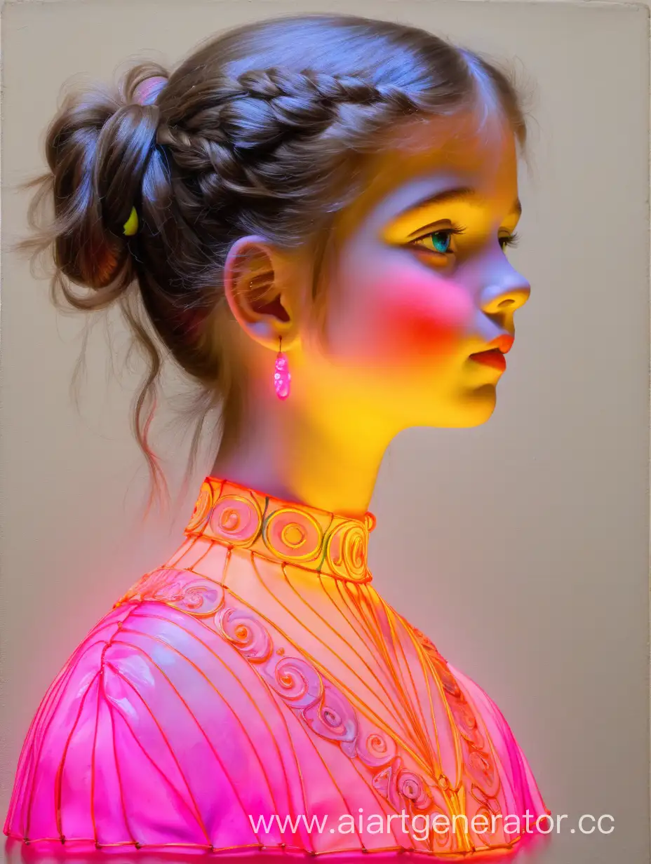 Painted graceful 19th century girl in neon