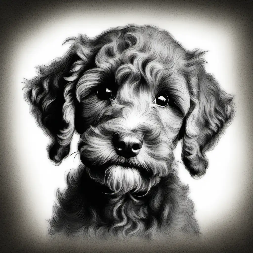 Adorable Labradoodle Puppy in Charcoal Style Drawing