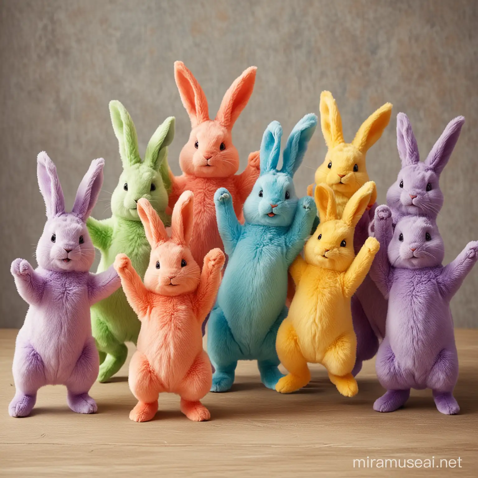 Joyful Easter Bunnies Celebrating with Vibrant Dance Moves