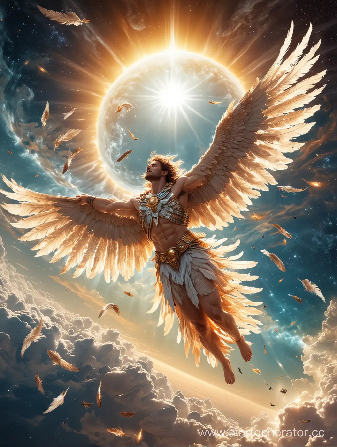 Icarus-Flying-Towards-the-Sun-with-Majestic-Feathered-Wings-in-Space