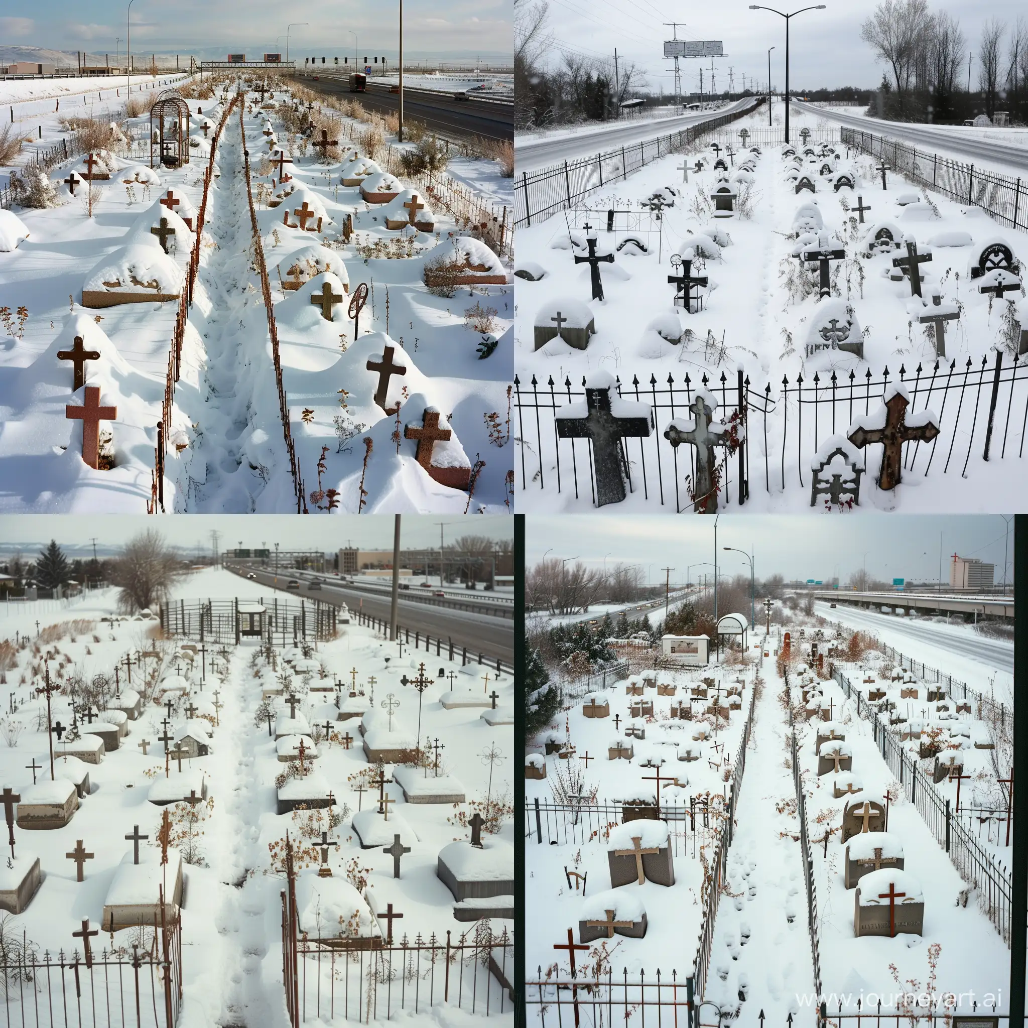 Snowcovered-Cemetery-with-Metal-Fence-and-Bus-Stop-Background