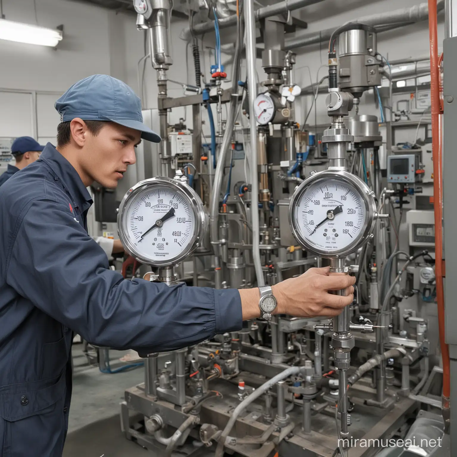 Industrial Workers Producing Control and Measuring Equipment Pressure Gauges Manufacturing
