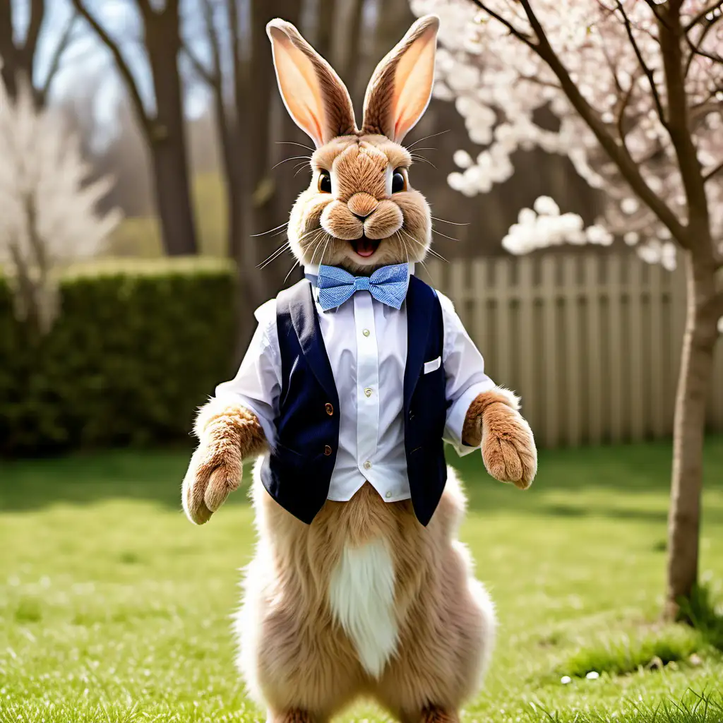 Adorable Rustic Rabbit Waving in Springtime Wonderland