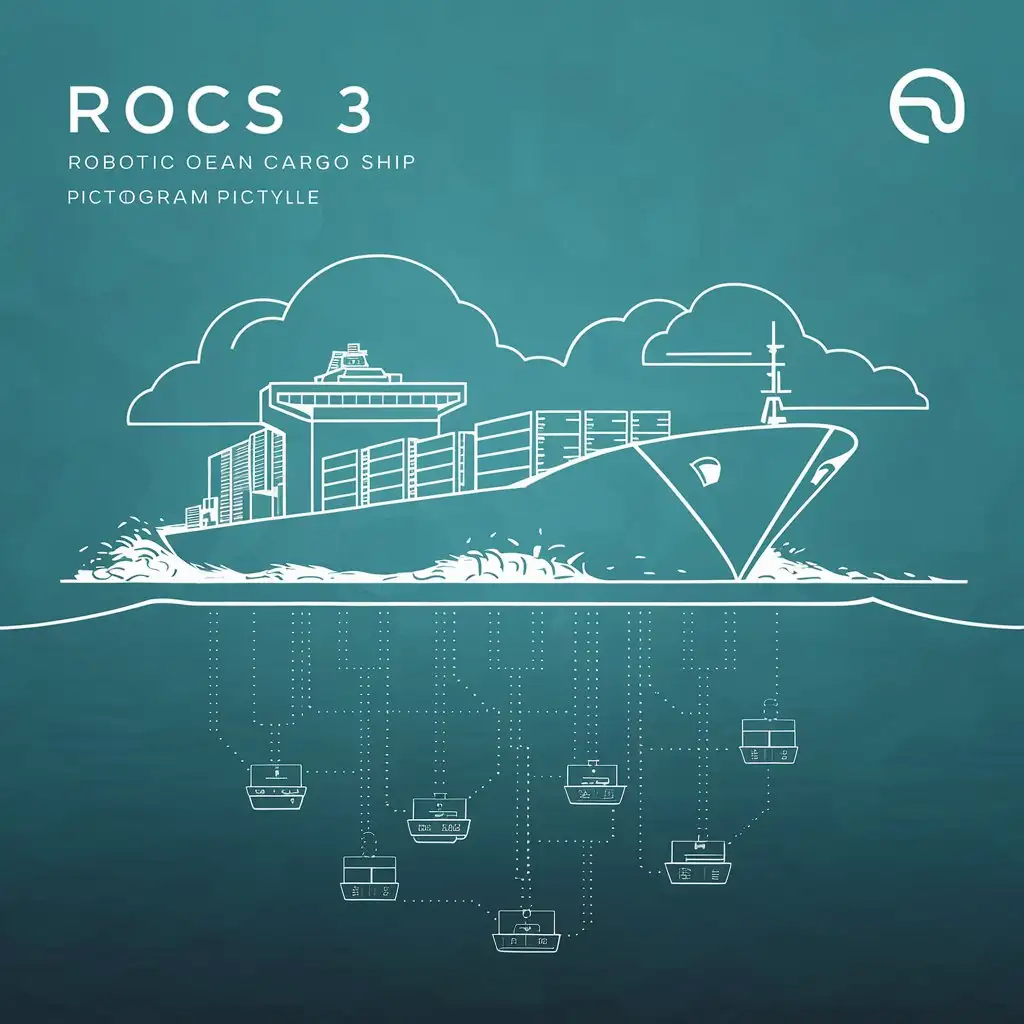 text is "ROCS 3", pictogram, freight, ocean, cloud, network