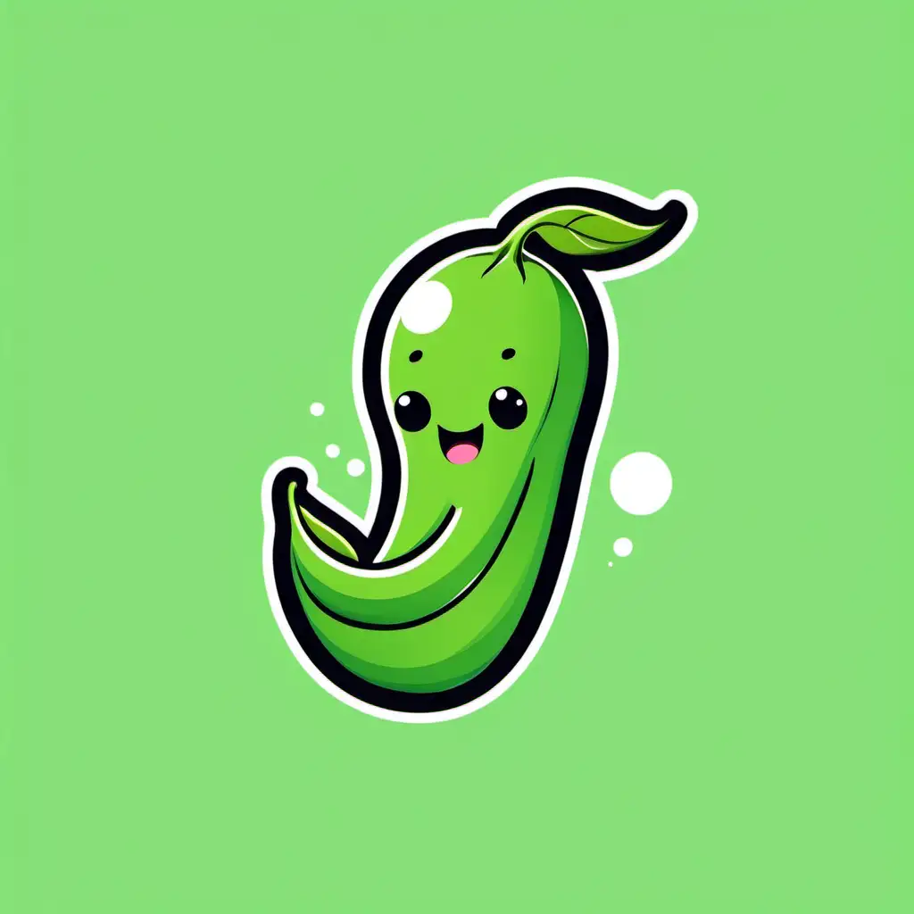 long pea pod, slightly open, kawaii style, logo