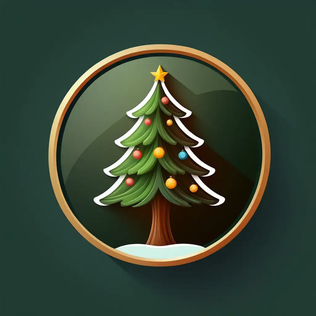 Circular Christmas Tree Icon with Festive Decorations