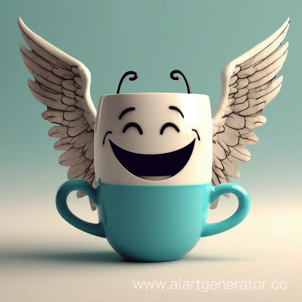 чашка с улыбкой и крыльями