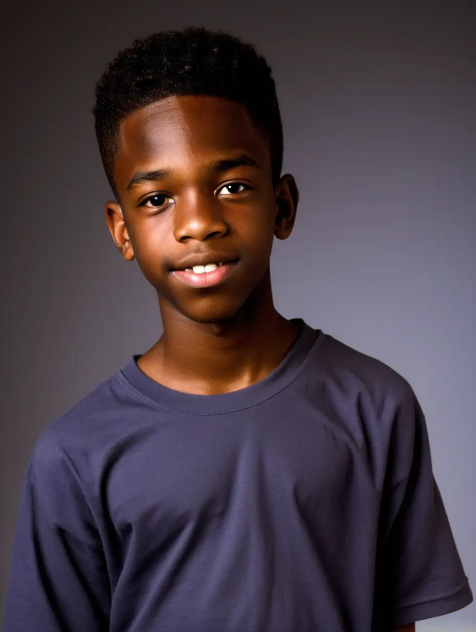 a Handsome african american 14 year old young adult boy with casual clothes on