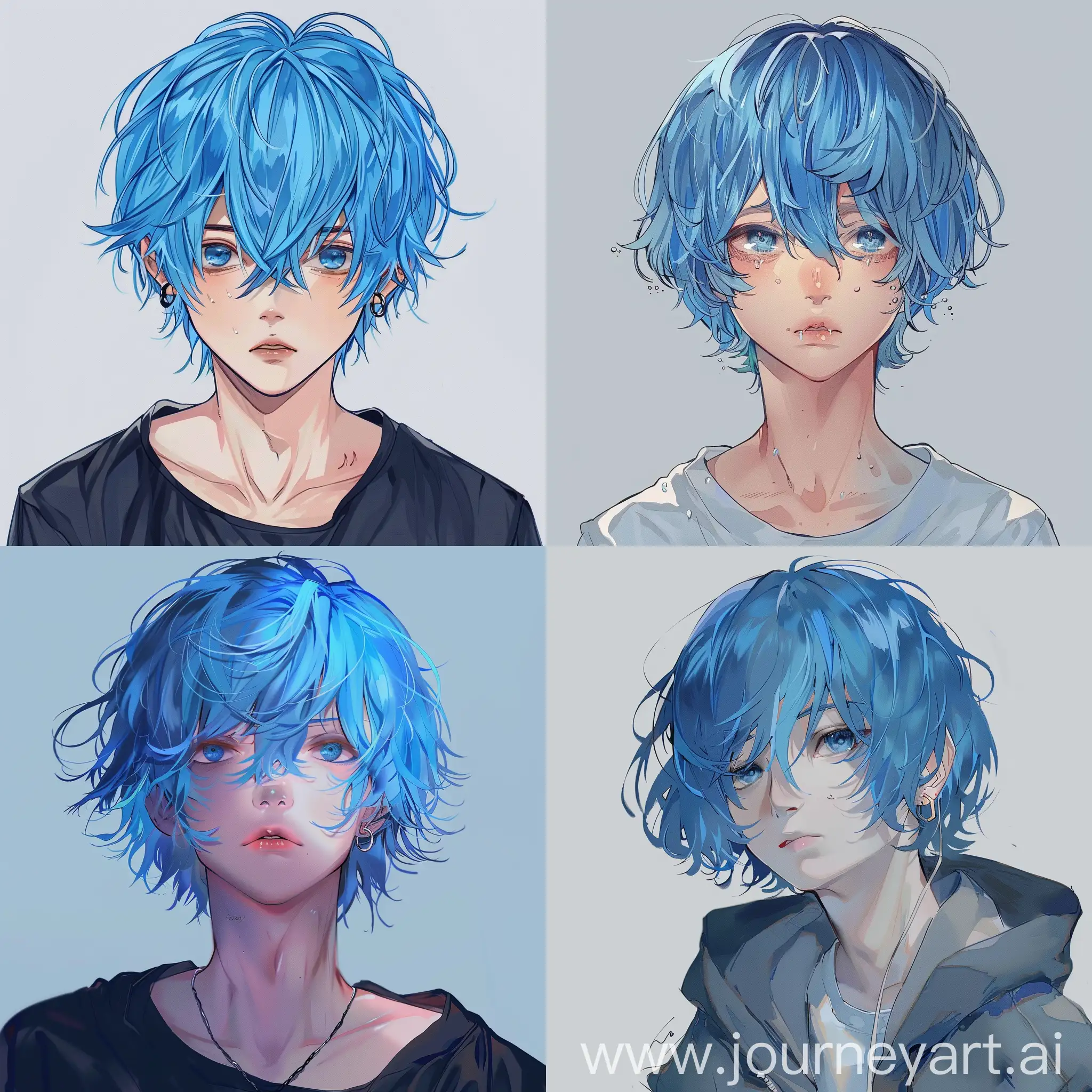 Blue hair anime boy