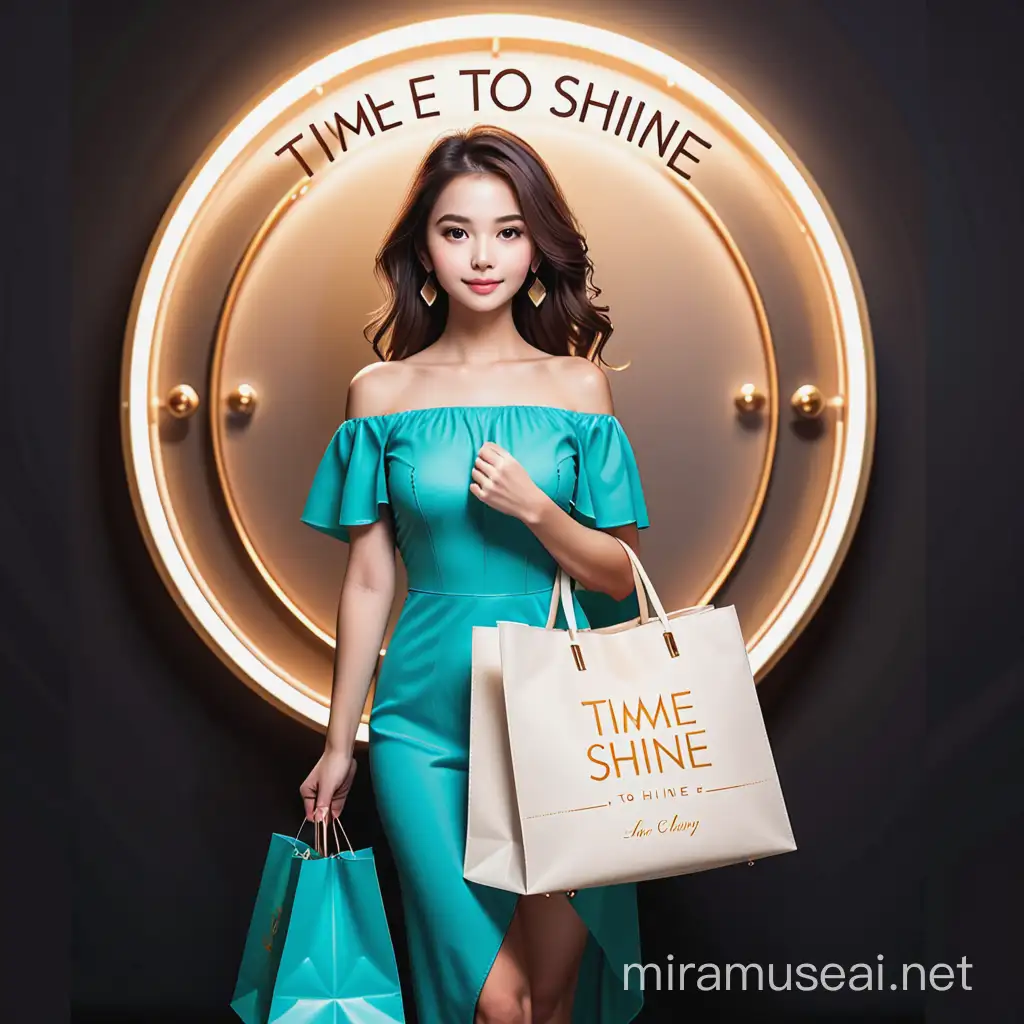 Stylish Woman with Shopping Bags Time to Shine Logo Design