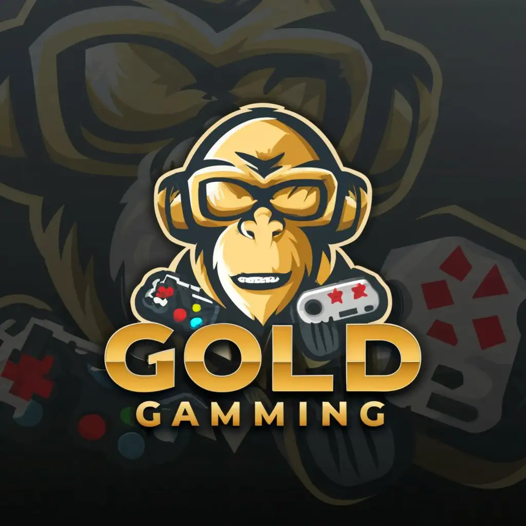 a logo design,with the text "Gold Gaming", main symbol:Gold Gaming monkey,Moderate,be used in Technology industry,clear background