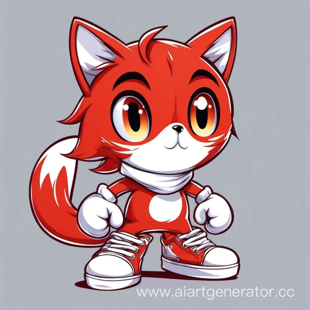 милый добрый рыжий антропоморфный котик в стиле соника в белых перчатках и кроссовках
