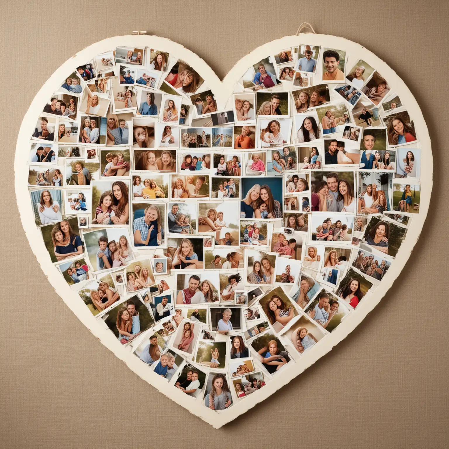 A collage of memorable family photos arranged in a heart shape or a grid layout, showcasing cherished moments and memories shared with Mom.
