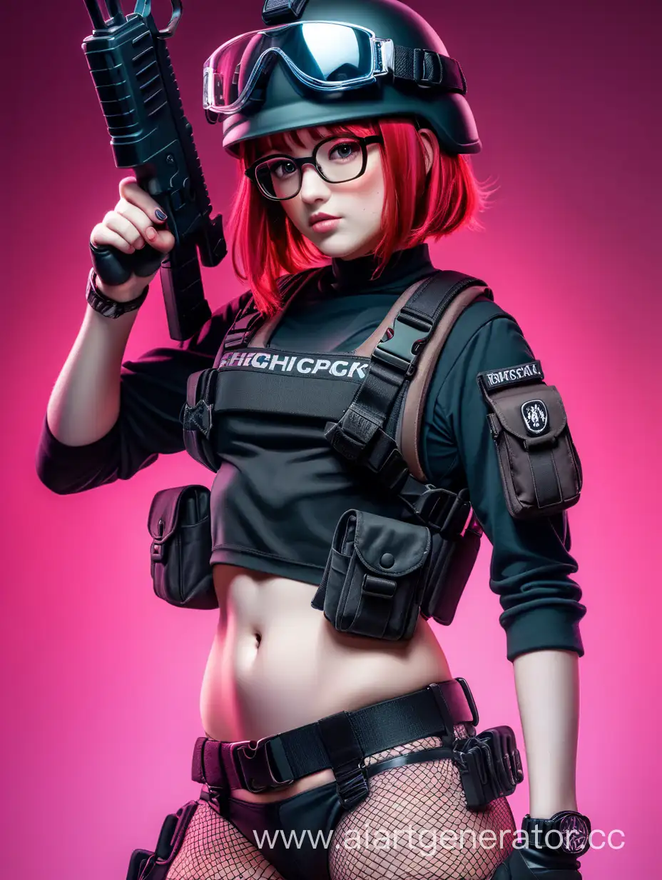 RedHaired-Tactical-Girl-with-M4-Rifle-in-Neon-Lighting