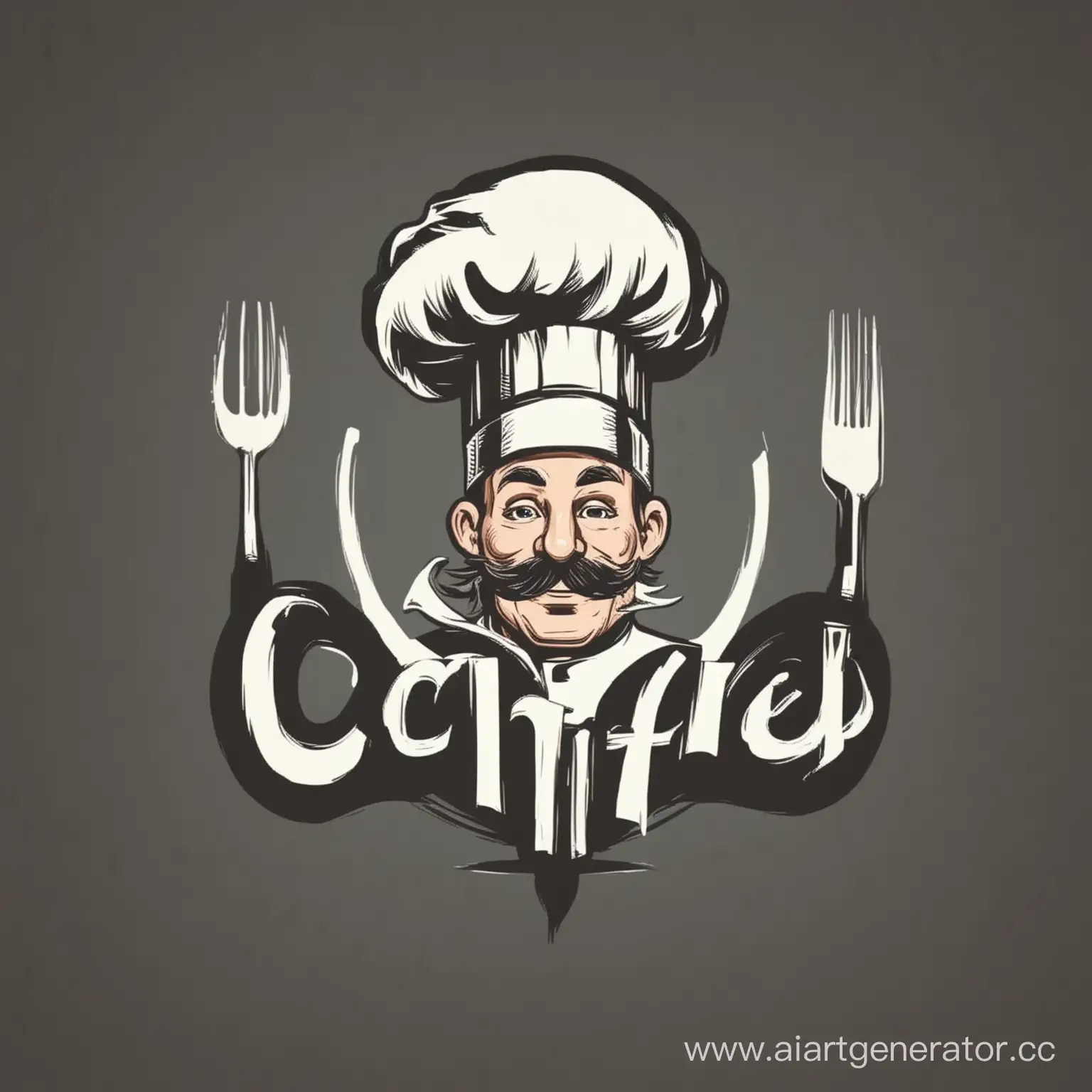 logo chef with fork and knife in chef's hat