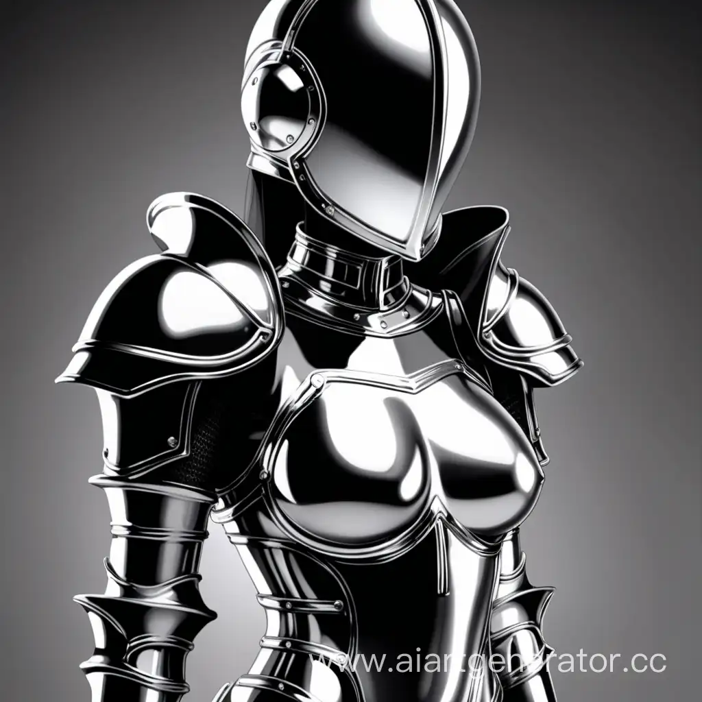 Латексная обнаженная девушка рыцарь в сексуальных обтягивающих очень блестящих глянцевых железных доспехах. в закрытом шлеме. с железной грудью изображение сделать в милой стилистике