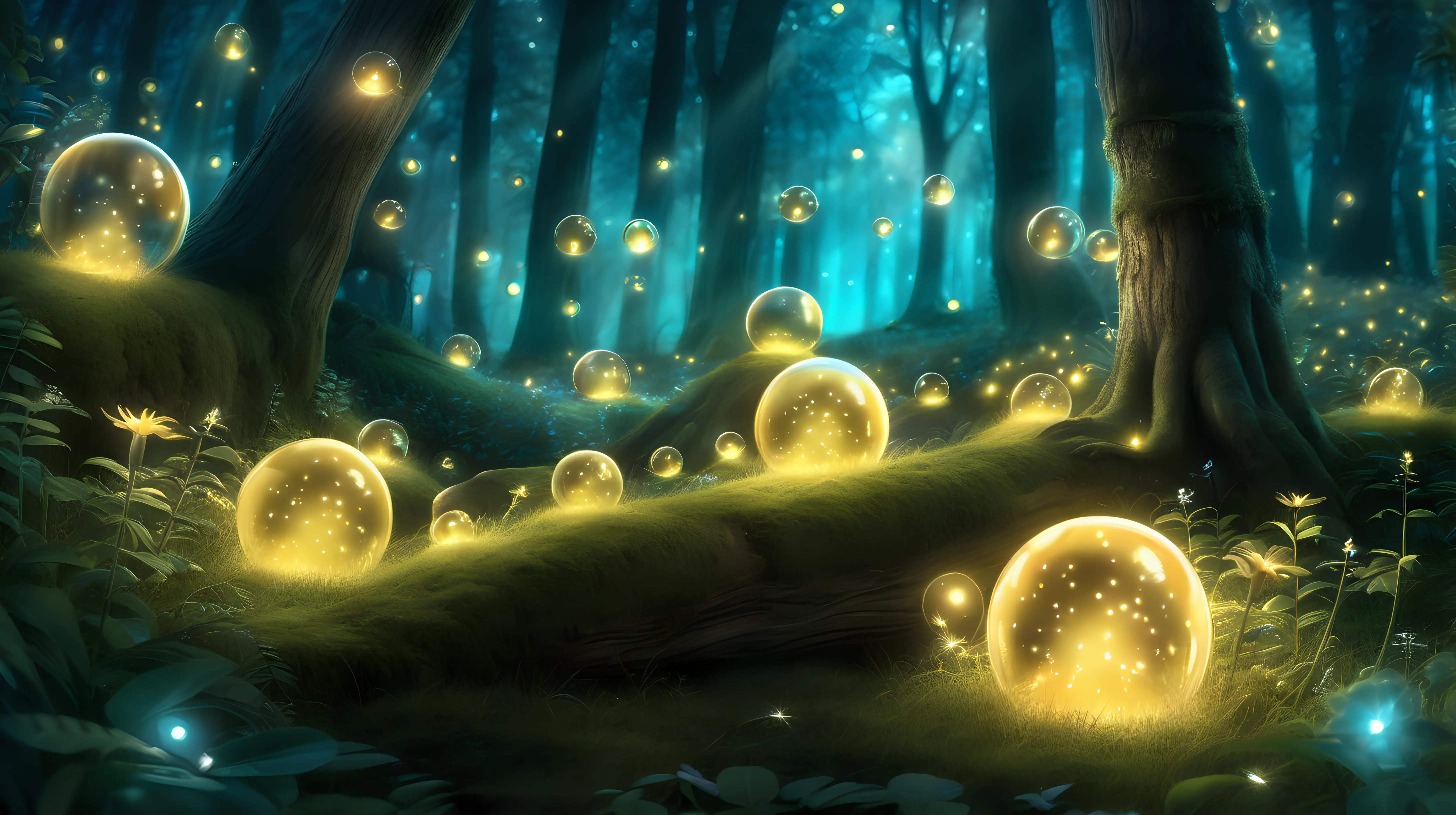 Enchanted Forest Fireflies Luminous Spheres Illuminate Magical Woods