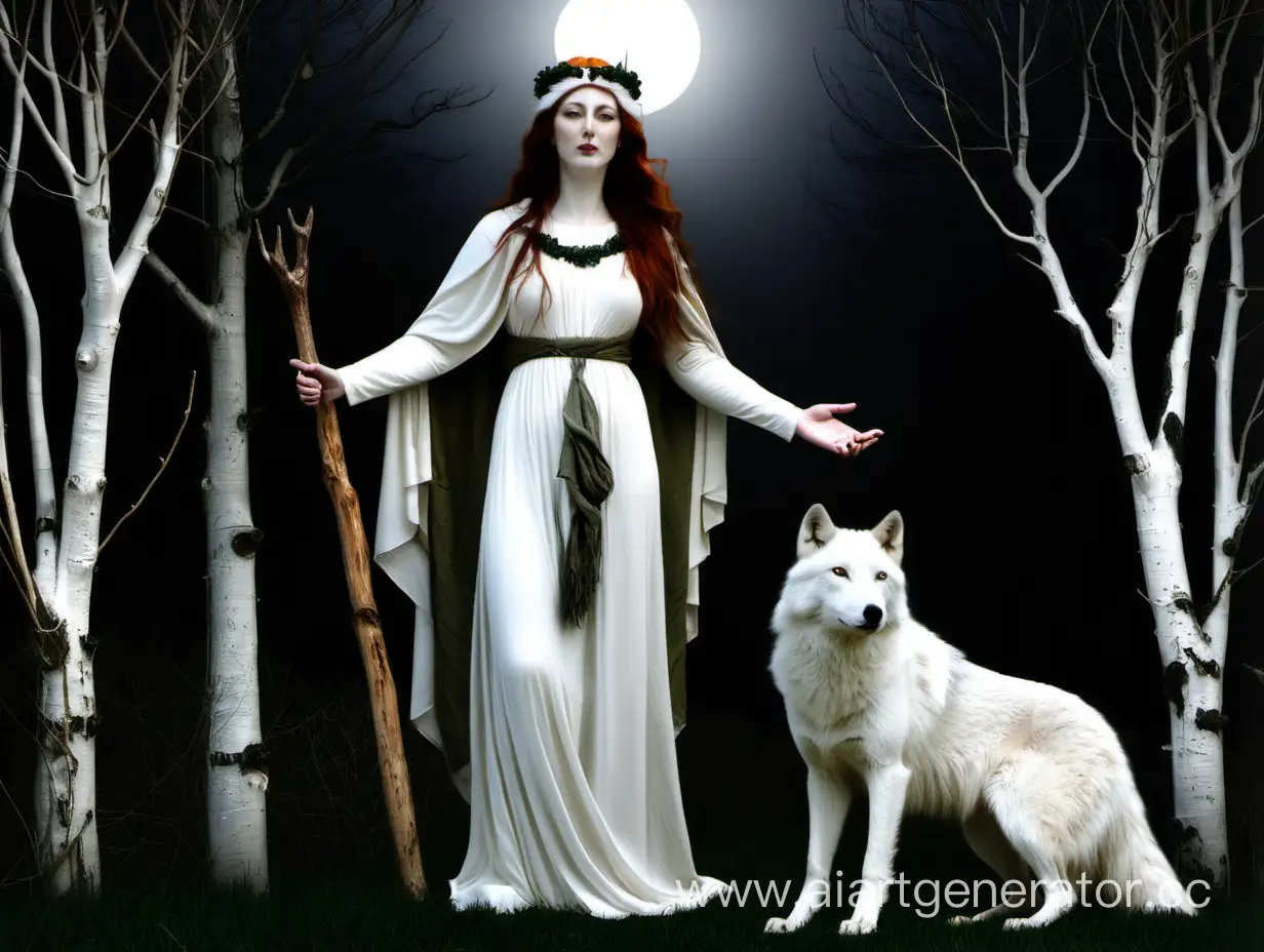 богиня Бригид с белым волком
